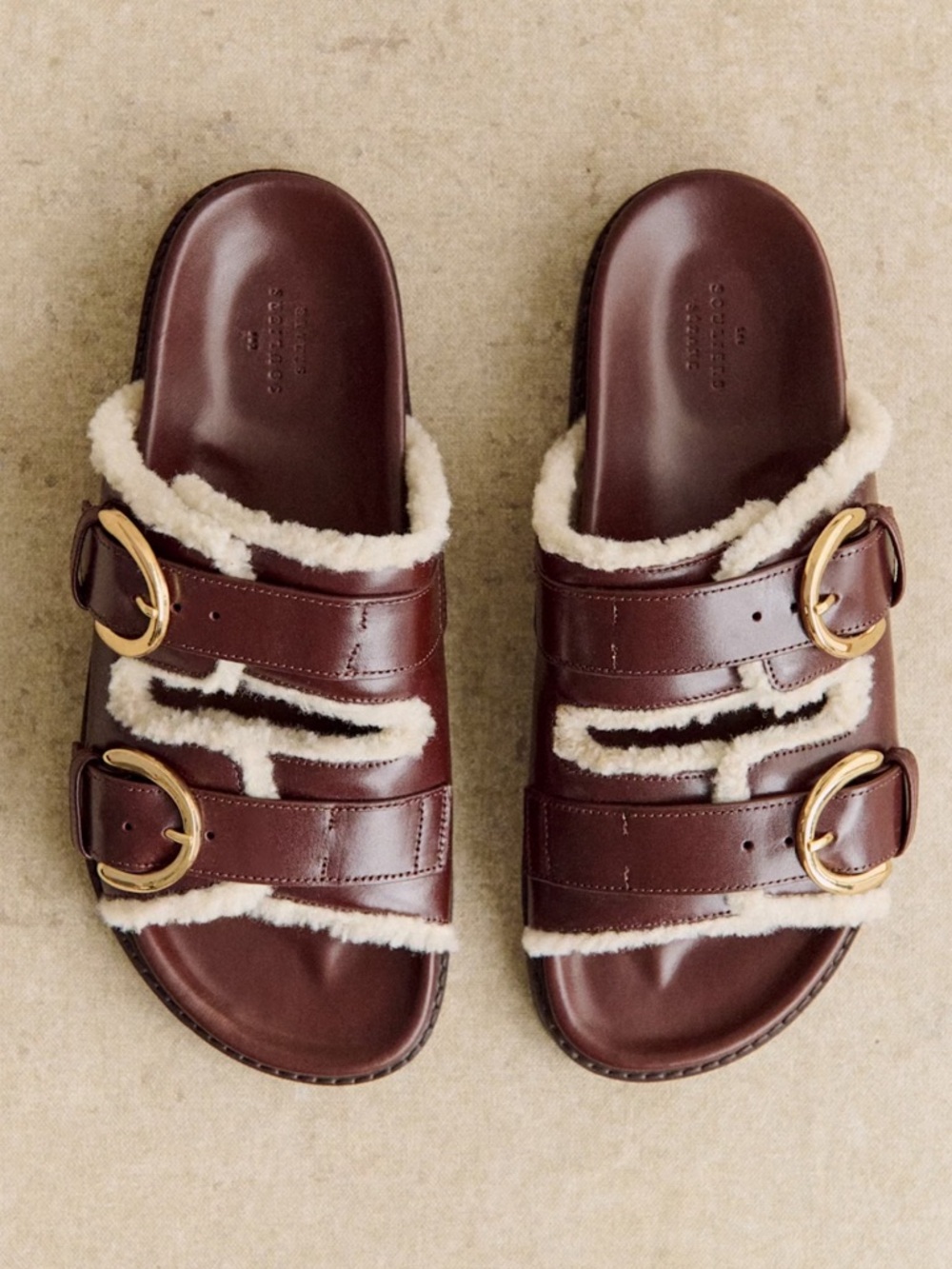 Sézane Lenny Mules in Chocolate Fur Lined